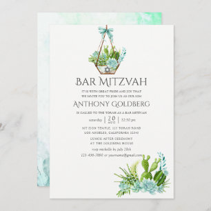 Invitación Watercolour Succulens Bar Mitzvah