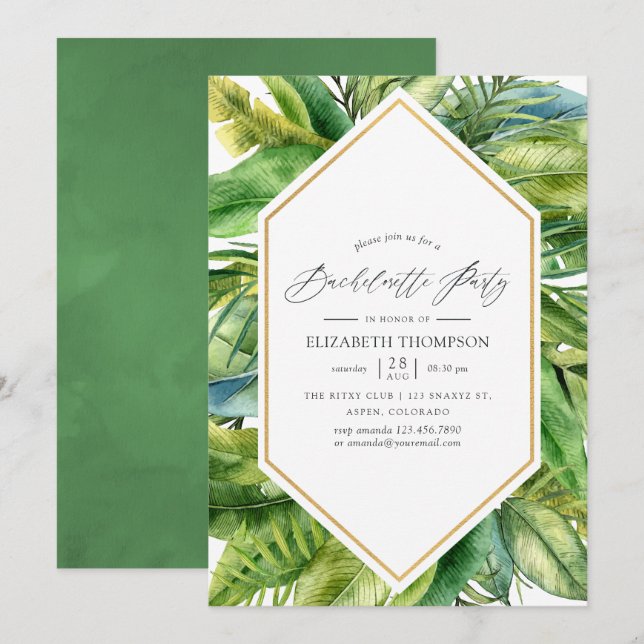 Invitación Watercolour Tropical Summer Bachelorette Party (Anverso / Reverso)