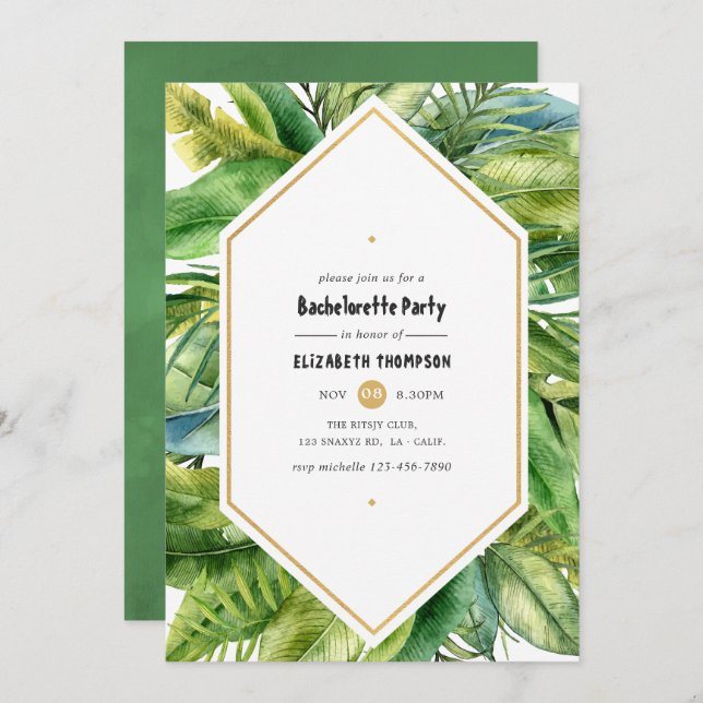 Invitación Watercolour Tropical Summer Bachelorette Party (Anverso / Reverso)
