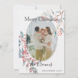 Invitación Watercolour Winter Berries Photo Christmas Card