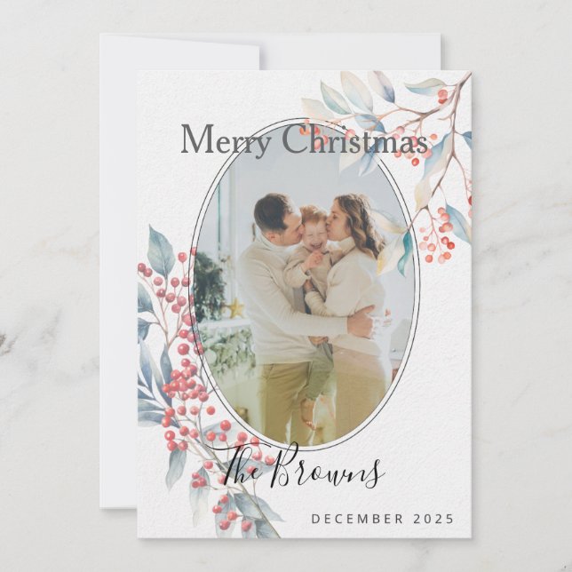 Invitación Watercolour Winter Berries Photo Christmas Card (Anverso)