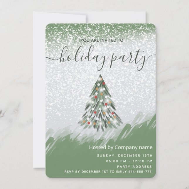 Invitación Watercolour winter pine party party (Anverso)