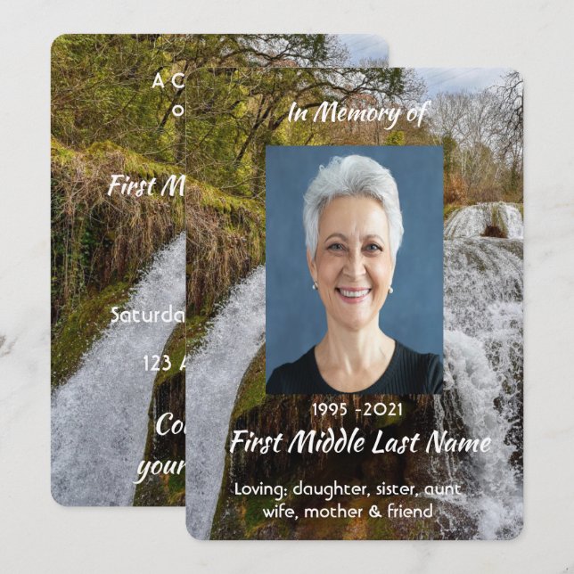 Invitación Waterfall Landscape  Celebration  Life Service (Anverso / Reverso)