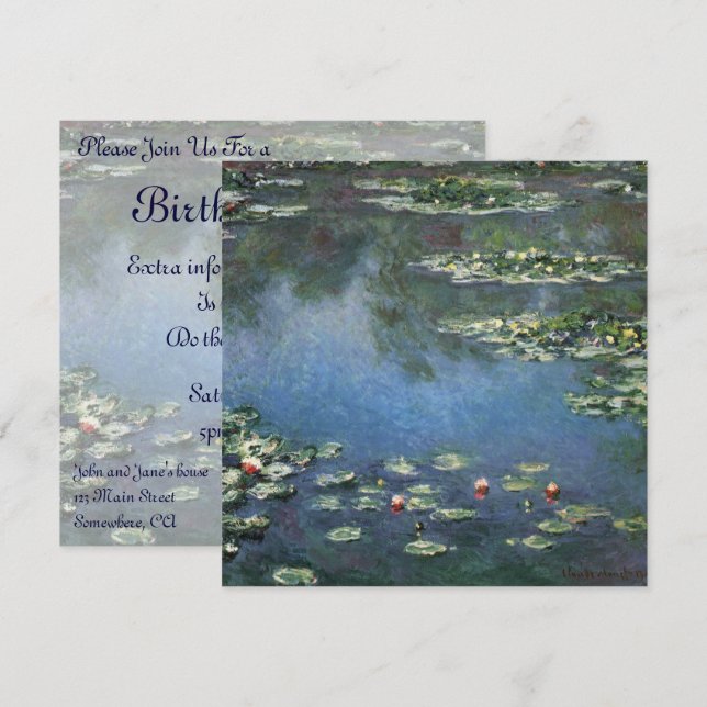 Invitación Waterlilies por Claude Monet, Flores de época (Anverso / Reverso)