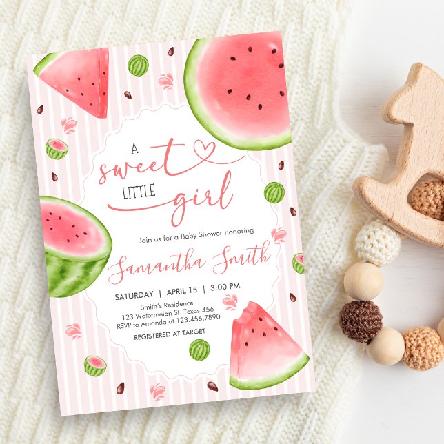 Invitación Watermelon Baby Shower (Sweet Little Girl Watermelon Baby Shower Invitation)