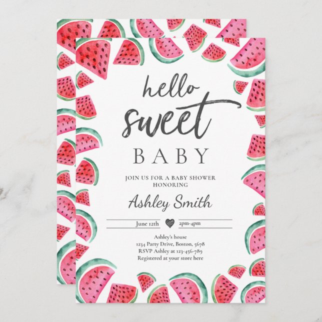 Invitación Watermelon Baby Shower Summer Fruit Baby Shower (Anverso / Reverso)