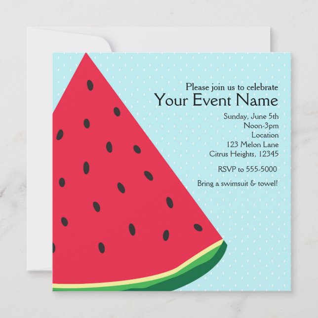 Invitación Watermelon Blue Fun Summertime Birday Party (Anverso)