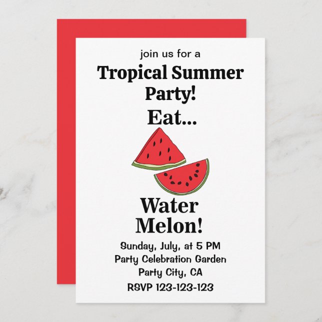 Invitación Watermelon Fruit Funny Tropical Summer Party (Anverso / Reverso)