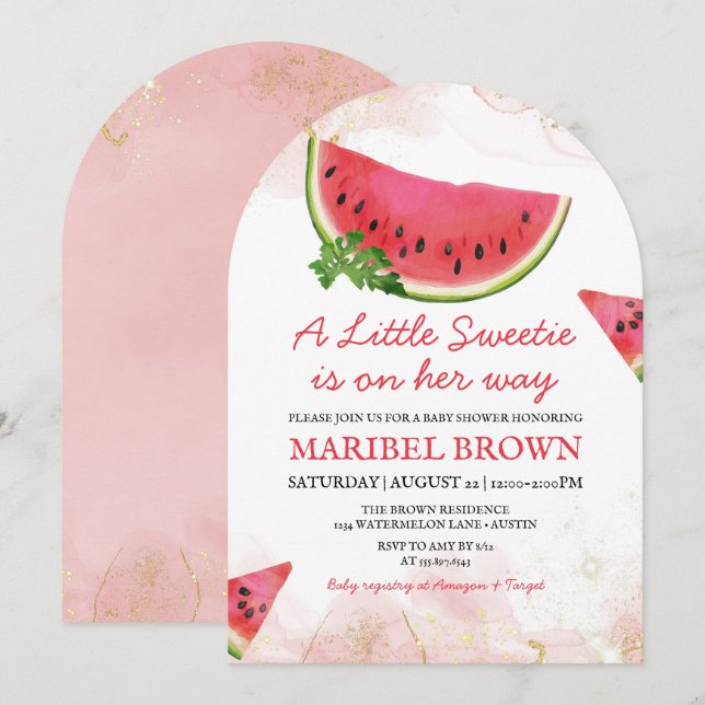 Invitación Watermelon Little Sweetie Baby Shower Pink (Anverso / Reverso)