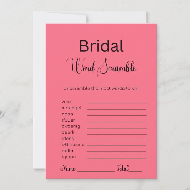 Invitación Watermelon Pink Bridal Word Scramble Game (Anverso)