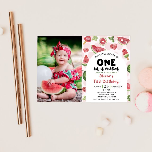 Invitación Watermelon Sweet Birthday 1er cumpleaños Fiesta fo (Subido por el creador)