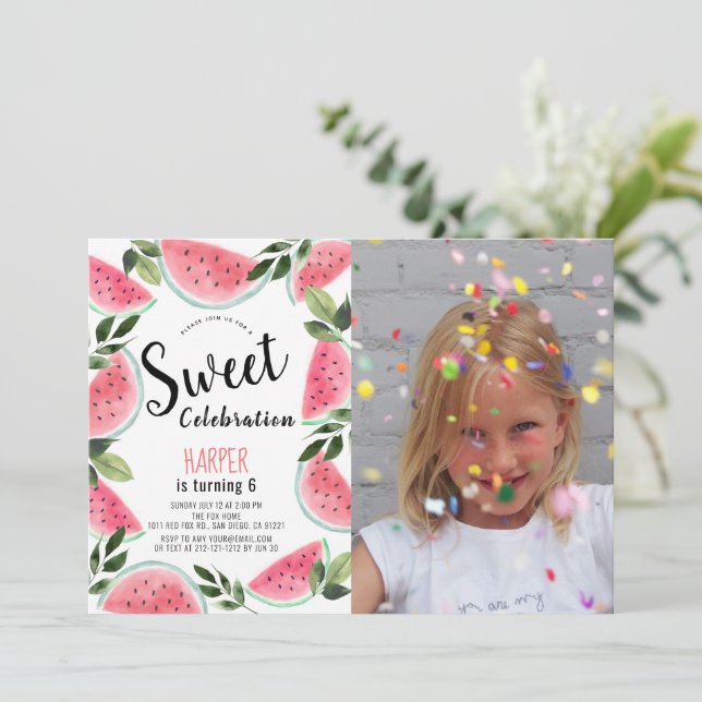 Invitación Watermelon Sweet Celebration Birthday Photo (Anverso de pie)