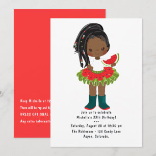 Invitación Watermelon Tutu American Black Chica Birday Party