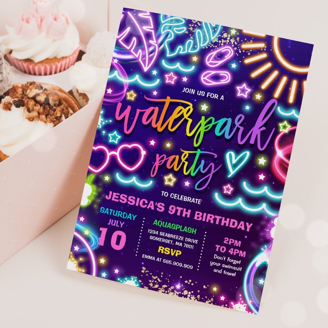 Invitación Waterpark Splash Pad Birday Party Tie Dye Glow (Subido por el creador)