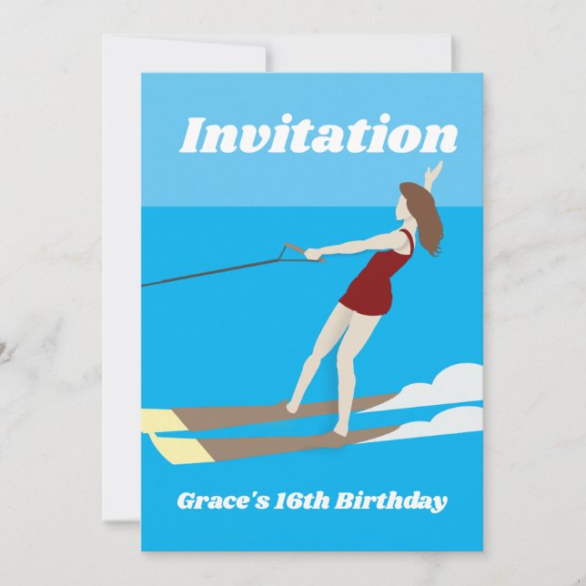 Invitación Waterski de estilo vintage (Anverso)