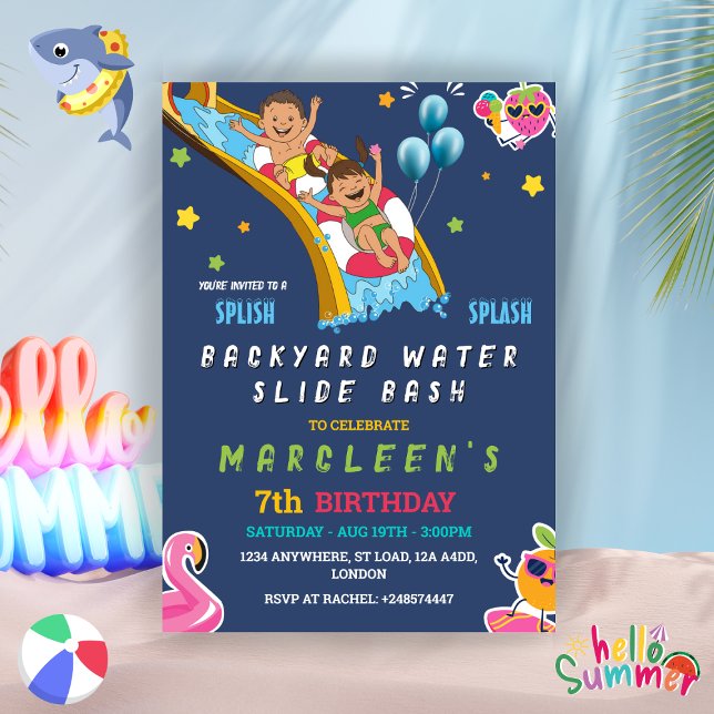 Invitación Waterslide Nacimiento Niño o Chica Fiesta de salpi (Subido por el creador)
