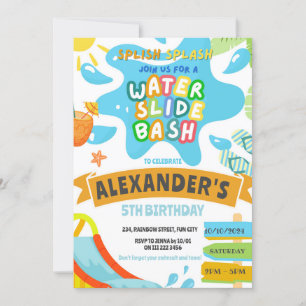 Invitación Waterslide Water Slide Park Bash Splash Cumpleaños