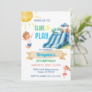 Invitación Waterslide Water Slide Waterpark Pool Cumpleaños