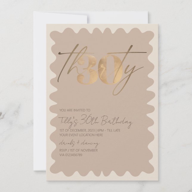 Invitación Wave borde neutro oro moderno 30 cumpleaños (Anverso)