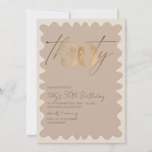 Invitación Wave borde neutro oro moderno 30 cumpleaños