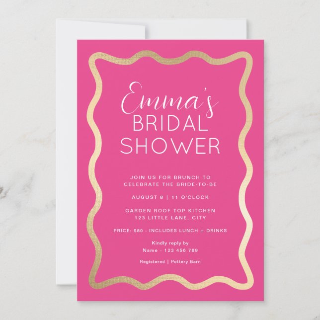 Invitación Wave Hot Pink Bridal Shower (Anverso)