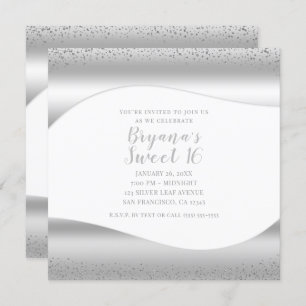 Invitación Wave Plata Esparkle Purpurina Glam Sweet 16