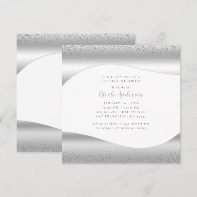 Invitación Wave plateada parkle Purpurina ducha de novia de l (Anverso / Reverso)