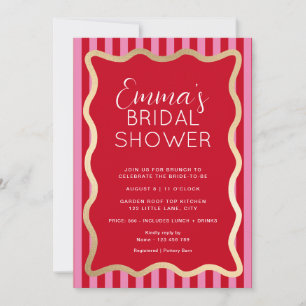 Invitación Wave Red Pink Stripe Bridal Shower
