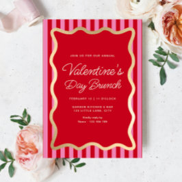 Invitación Wave Red Pink Stripe El día de San Valentín Brunch