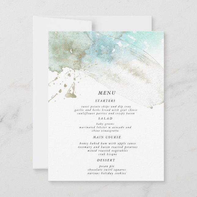 Invitación Waves acuáticas Boda Pastel carta de cena (Anverso)