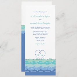 Invitación Waves azules Modernas Loopy Heart Beach Wedding In