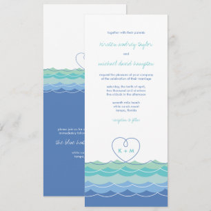 Invitación Waves azules Modernas Loopy Heart Beach Wedding In