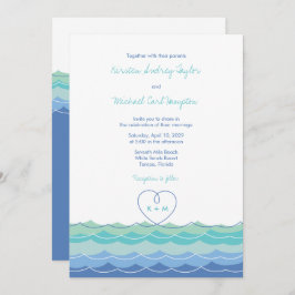 Invitación Waves azules Modernas Loopy Heart Beach Wedding In