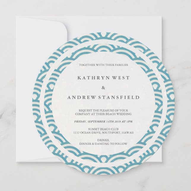 Invitación Waves Elegantes De Playa Con Estilo Azul Marítimo (Anverso)