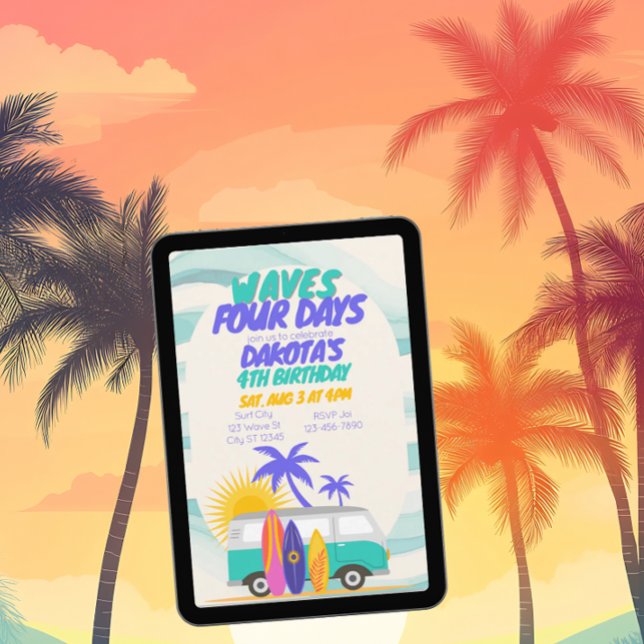 Invitación Waves Four Days Surf Van 4th Birthday (Subido por el creador)