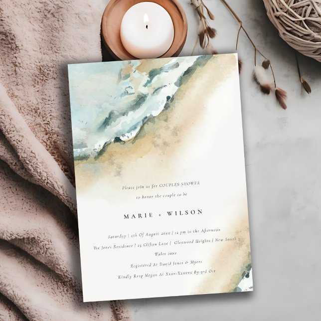 Invitación Waves marinas costeras Sand Beach Couples Ducha (Subido por el creador)