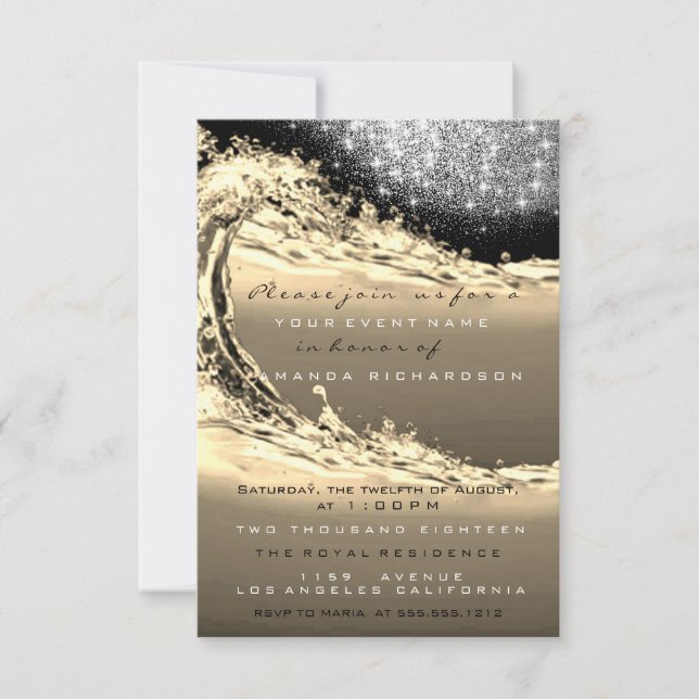 Invitación Waves Sepia Bridal Resumen Sorpresa Cumpleaños (Anverso)
