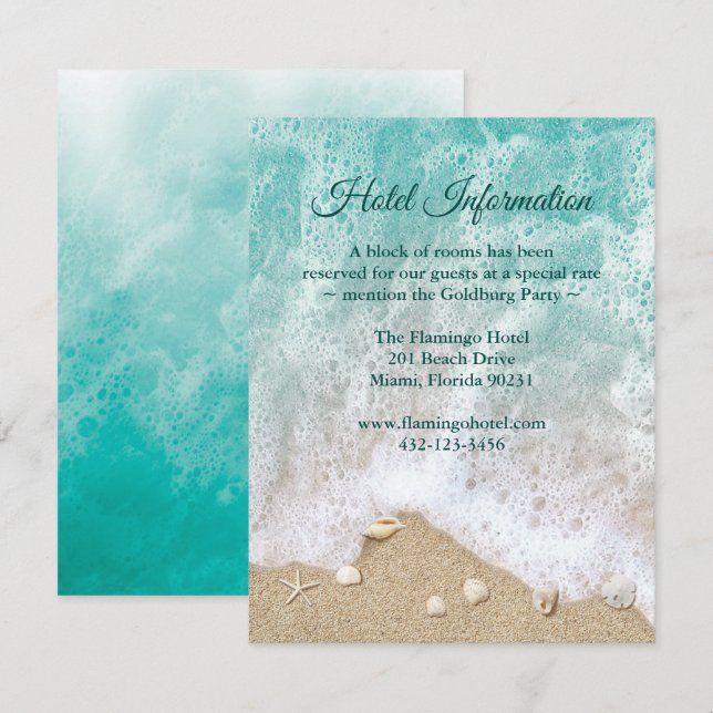 Invitación Waves turquesas en la playa Bat Mitzvah Hotel Info (Anverso / Reverso)