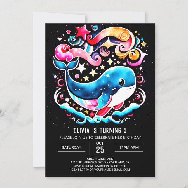 Invitación Waves Whale Boho Chica Cumpleaños (Anverso)