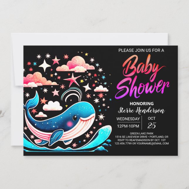 Invitación Waves Whale Chica rosado Baby Shower (Anverso)