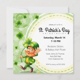 Invitación Waving Leprechaun y Shamrock