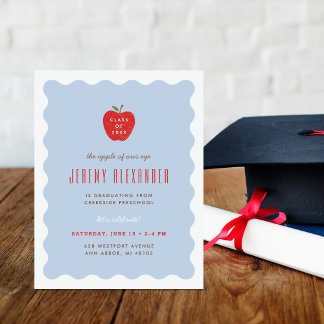 Invitación Wavy Apple Preschool Graduation Party Invitation