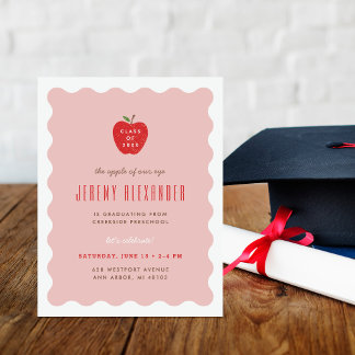 Invitación Wavy Apple Preschool Graduation Party Invitation