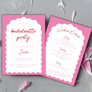 Invitación Wavy Arch Pink Y Red Moderno Bachelorette Weekend