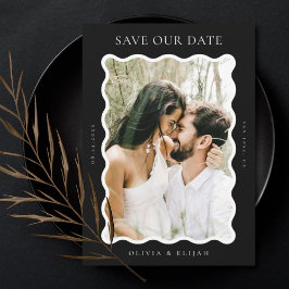 Invitación Wavy Black and White Moderne Photo Save the Date