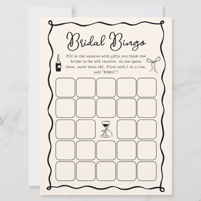 Invitación Wavy Black Italiano Bridal Shower Bingo Game Card (Anverso)