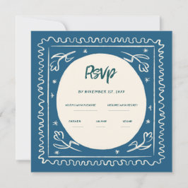 Invitación Wavy Blue Handwriter Boda Retro Rsvp