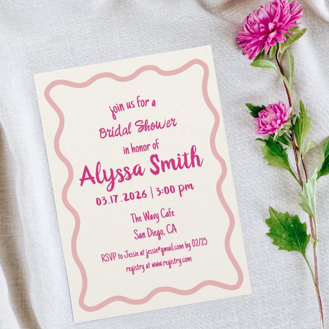Invitación Wavy Border Girly Pink Bridal Shower (Subido por el creador)