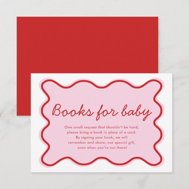 Invitación Wavy Curvy Pink and Red Baby Shower Books para el  (Anverso / Reverso)