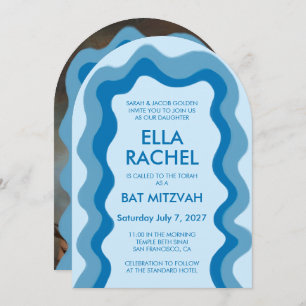 Invitación Wavy Frame Arch Moderno Personalizado BarBat Mitzv